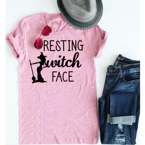 Halloween Resting Witch Face Trendy T-Shirt Short Sleeve letter Slogan Tee Halloween Harajuku Vintage Tops Graphic Camisetas