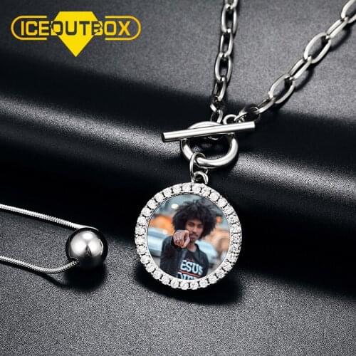 ICEOUTBOX 2pcs/Set Custom Made Photo Pendant With Gothic Punk Choker Bead Lariat Silver Color Layered Chain Padlock Goth Jewelry