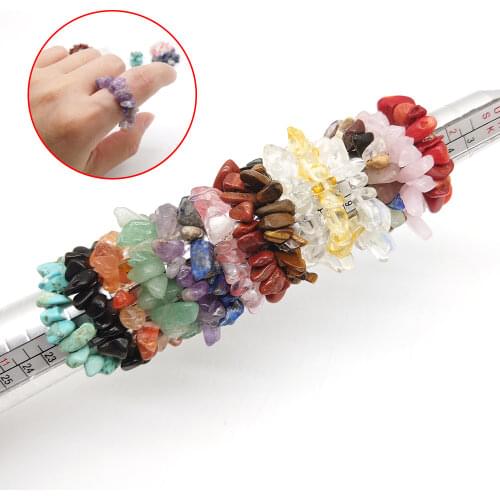 Natural Crystals Stone Rings Handmade Women Stretchy Adjustable Fashion Energy Jewelry Wedding Party Amethyst Rose Quartz Rings