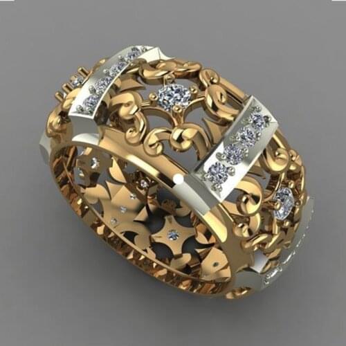 Unique Style Crystal Zircon Stone Ring Female Yellow Gold Wedding Jewelry Promise Love Engagement Rings For Women