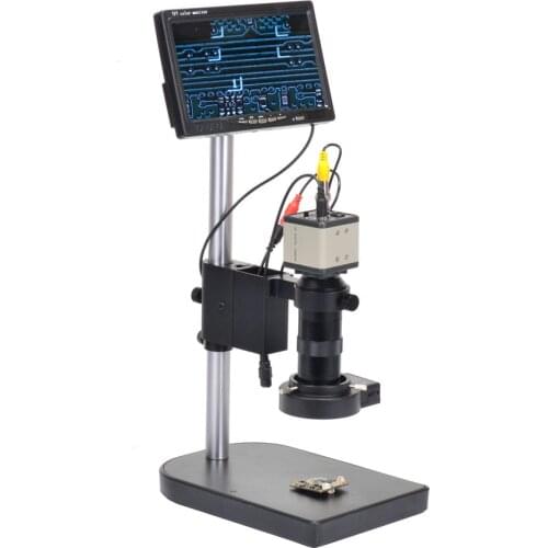 Industrial Microscope Camera Kit BNC AV Output 800TVL 100X 7" LCD Monitor Stand Holder C-Mount Lens LED Light for Soldering PCB