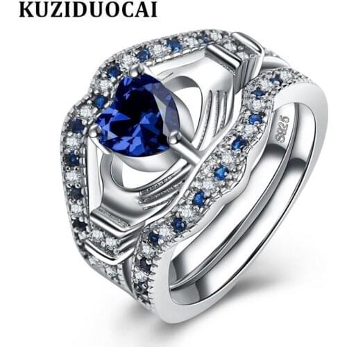 Kuziduocai New Fashion Jewelry Zircon Stainless Steel Hand Holding Heart Wedding Rings For Women Anillo Anel Bague Punk R-108