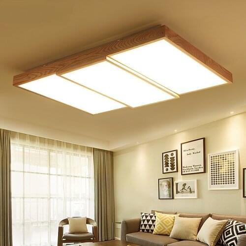 Nordic style chandelier Japanese style solid wood living room bedroom ceiling rectangle LED dome light m