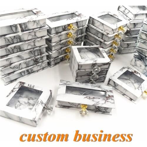 Marble eyelash box Crystal handle Wholesale False Eyelash Packaging 25 Mink eyelashes Boxes Faux Cils lash strip Case Empty
