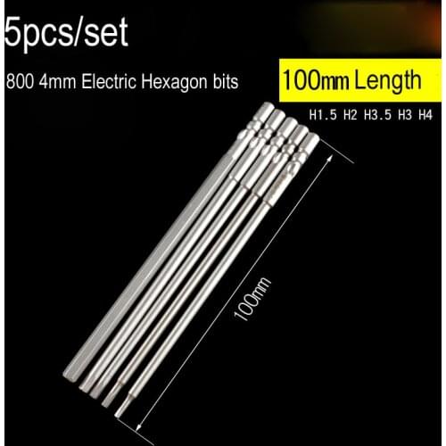 5pcs 60mm/100mm Magnetic 800 4mm Shank Electric Hexagon Screwdriver Bits Set For DC Powered Electric Hex Bit H1.5 H2 H3 H3.5 H4