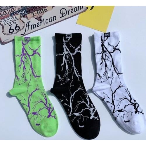 Korean Style Harajuku Skateboard Long Socks Creative Fun Lightning Hip Hop Style Socks Unisex Street Couple Socks