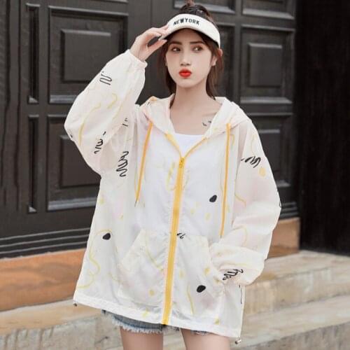 2021 New Summer Sunscreen Jacket Women Print Windbreaker Thin Zipper Jackets Loose Casual Hoodies Sun Protection Sunscreen
