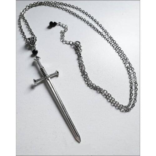 Sword and Black Crystal Necklace Gothic Pendant Jewelry Declaration Mysterious Black Jewelry for Tarot Gift New