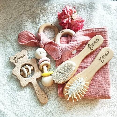 Personalized Name Newborn Bath Toy Gift Set 0-12 Months Old Baby Rattles Sensory Toys Newborn Baby Children 6-piece Set for Girl