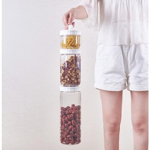 PP Food Storage Box Plastic Clear Container Set With Pour Lids Kitchen Storage Bottles Jars Dried Grains Tank