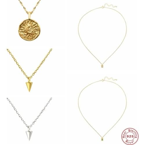 Aide Vintage Sun Moon Charm Celestial Dainty Necklaces For Women Gift Green Zircon Cone Pendant Necklace Clavicle Choker Jewelry