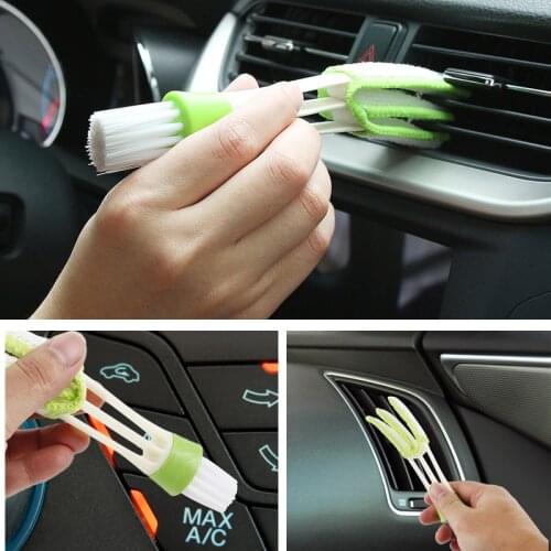 Portable 2 In 1 Car Air-Conditioner Outlet Window Cleaning Tool Outlet Window Cleaning Multi-purpose Microfiber Brush Dust Brush