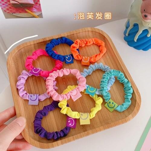 Cute Smiley Candy Color Satin Silk Scrunchie For Women Girls Elastic Hair Bands Solid Ponytail Holder Headband Accessories