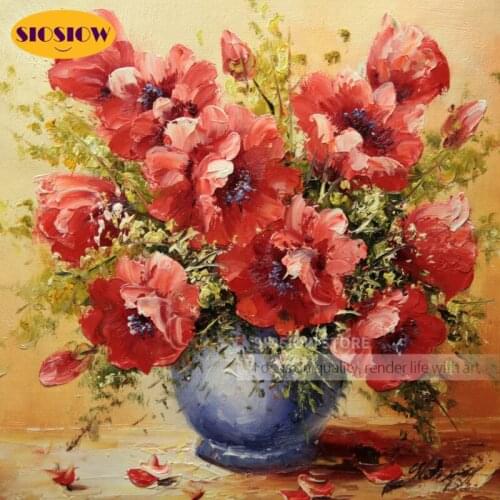 SIOSIOW 5D DIY Diamond Painting Flowers Vase Cross-stitch Kits Full Drill Square Round 3D Daimond Mosaic Embroidery Decor Home