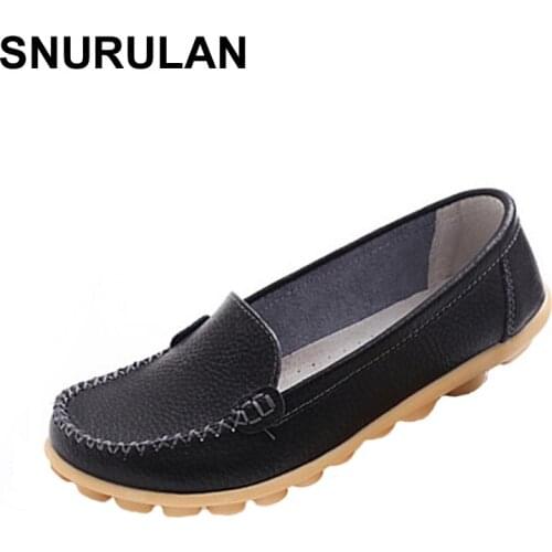 SNURULAN Plus size Girls Walking Shoes Women Summer Shoes Moccasins Mother Loafers Soft Flats Slip on 2017 PU Leather Women Flat