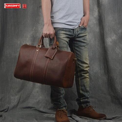 Retro leather mens travel bag simple male large-capacity handbag genuine leather shoulder crossbody bag business bucket bags