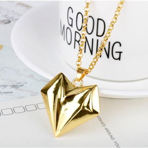 Unique Gold Love Heart Pendant Necklace for Couples Friendship Women Men Hip Hop Valentines Gifts Punk Necklace