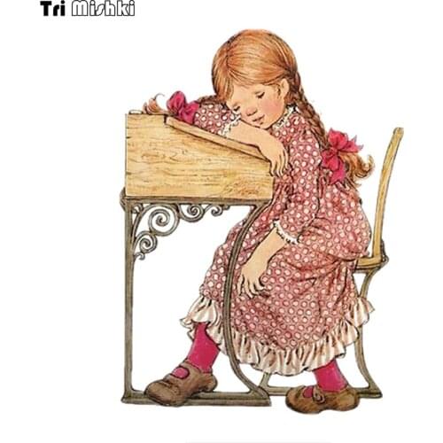 WCS963 12x16cm Retro little girl car sticker PVC colorful Decals Waterproof sticker on Car Body Rear Window