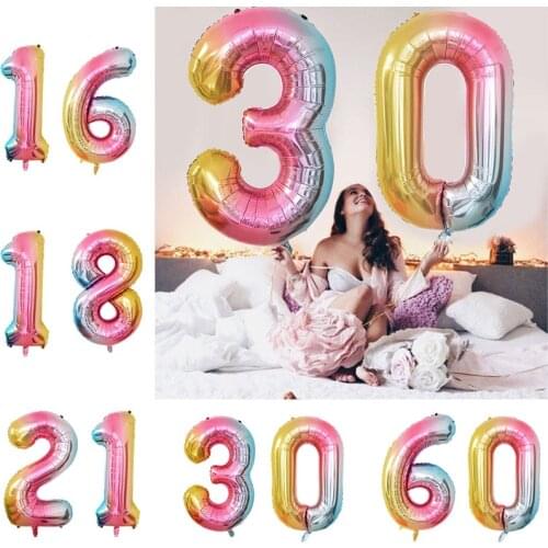 40inch Rainbow Number Aluminum Foil Balloons 0-9 Digital Helium Balloon For Wedding Kids Birthday Party Baby Shower Decor Globos