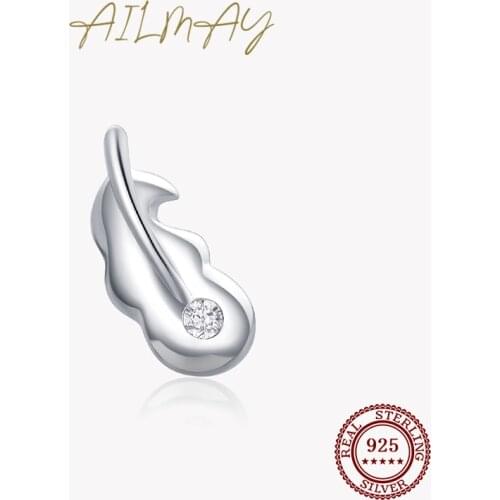 Ailmay Genuine 925 Sterling Silver Small Feather Stud Earrings For Women Simple Design Fine Hypoallergenic CZ Jewelry