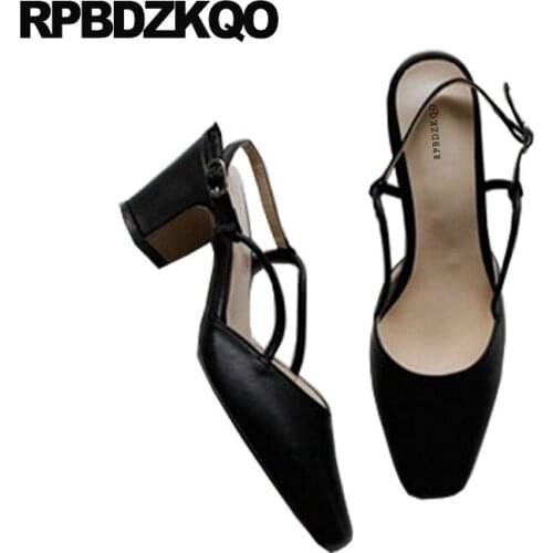 High heels shoes beige women vintage chunky sandals pumps 2019 black square toe quality thick discount block slingback strap new