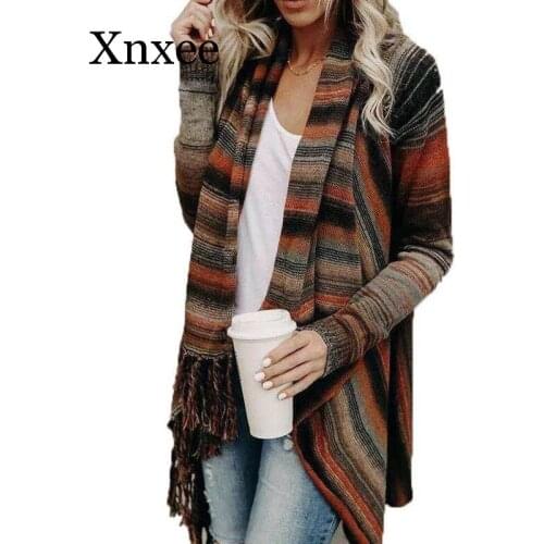 Womens Irregular Tassel Knitted Cardigan Sweater Poncho Shawl Coat Jacket Tops Cross Long Elegant Long Sleeve Tassel Vintage