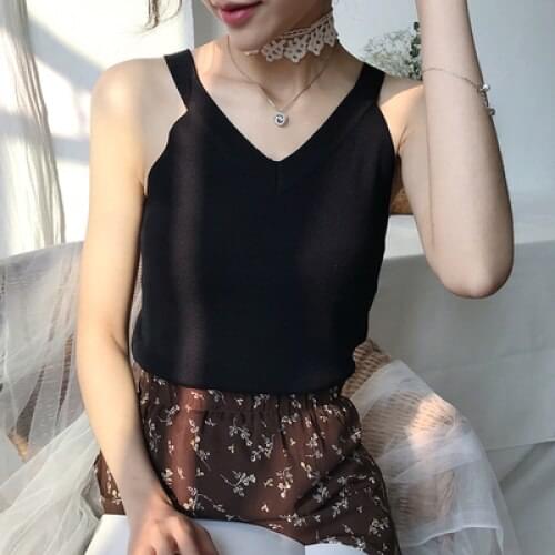 Sexy Summer Women V-Neck Off Shoulder Brief Vest Fashion Fitted Casual Solid Knitted Tank Top
