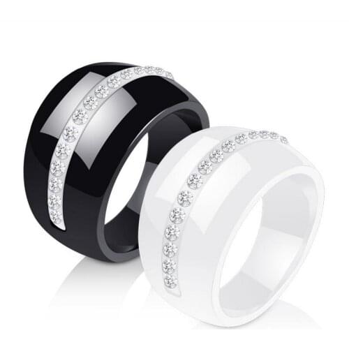 Womens Ceramics New Simple Fashion Inlaid White Zircon Couple Ring Big Ring Gift Good Quality