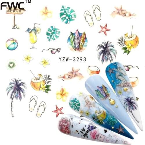 ZKO 1 PC Cool Summer Designs Nail Stickers Water Transfer Decals Decoration Summer Marine Life Slider For Nail DIY Tips
