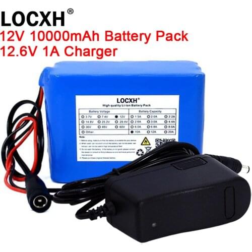 100% New 12V 10Ah 18650 Lithium Rechargeable Battery 12 v 10000 mah li-lon Large Capacity Battery Pack With BMS+12.6v 1A Charger