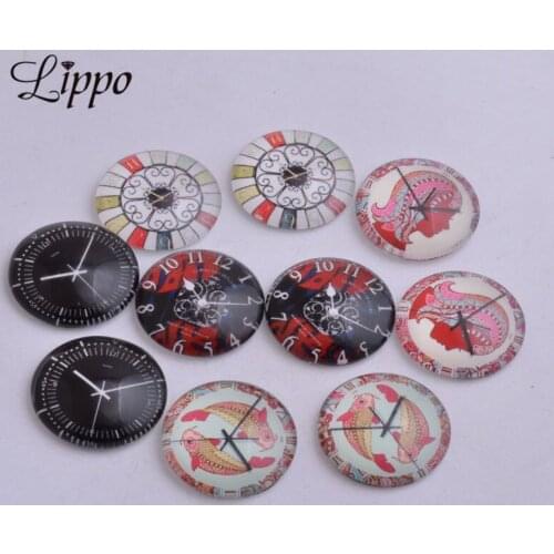 30pcs Mixed 14mm 20mm 25mm Clock Pattern Glass Cabochons Diy Glass Cabochon Jewelry Making