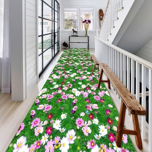3D Living Room Carpet Pastory Style Floor Area Rug Long Corridor Carpets Green Lawn Bed Room Rug Doormat Balcony Kitchen Mat