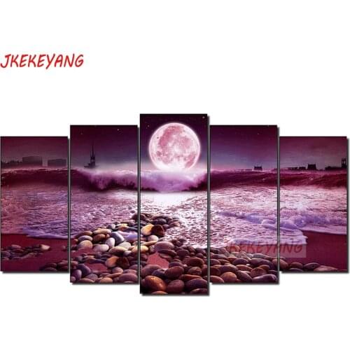 5pcs 5D Diy Diamond embroidery"Wave moon"Cross Stitch full square diamond painting,puzzle,decorations for home Y3855