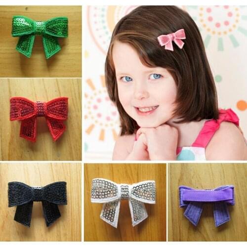 60pcs 2" sequin hair bows clips embroidered Applique with covered fully lined alligator clip hair Accessories Headwear HD3228