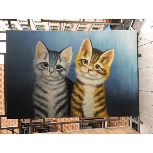 Abstract Decorative Hand-painted Cute And Beautiful Cats Mural Paintings Of Doublecats Furnishing Restaurant Oil Painting
