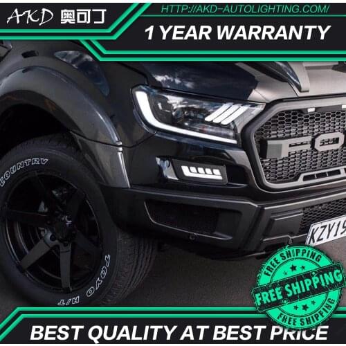 AKD tuning cars Headlight For Ford Ranger Everest Mustang type Headlights LED DRL Running lights Bi-Xenon Beam Fog lights angel