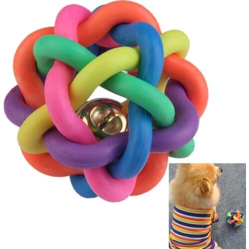 Dog Cat Toy With Small Bell Rainbow Molars Rubber Ball Pet Supplies Play For Dogs Teeth Training Pet Puppy Toys Dog Ball Toys