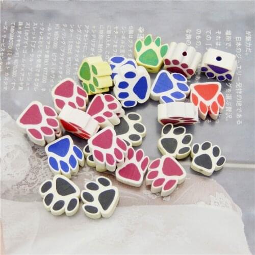 Julie Wang 20PCS Paw Print Beads Pet Dog Cat Polymer Clay Spacer Beads Random Color Necklace Bracelet Jewelry Making Accessory
