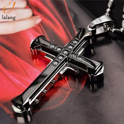 Mens Chain With Cross Necklace Men Black Necklace Long Mens Pendant Necklace Christian Bible Prayer Women Men Necklace