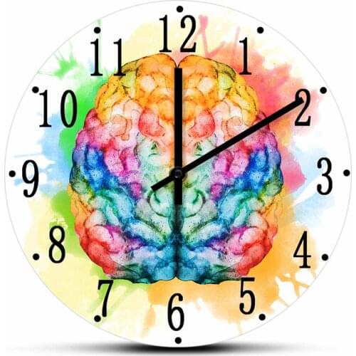 Colorful Brain Spray Paint Anatomy Printed Wall Clock Medical Office Decor Timepieces Silent Quartz Clock Watch Neurologist Gift