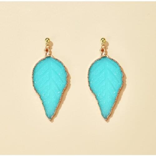 Docona Bohemian Green Stone Leaves Drop Earrings for Women Trendy Gold Color Geometric Earrings Party Jewelry Gift Brincos 15638