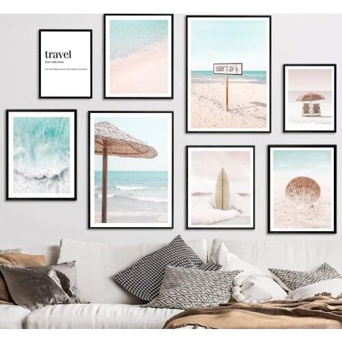 Surfboard Sandy Beach Shell Sun Umbrella Wall Art Canvas Painting Nordic Posters And Prints Wall Pictures For Living Room Decor