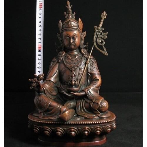 Shipping old Tibetan Buddhism BRASS Padmasambhava Buddha Statue 12"H(31cm) copper tools wedding Decoration Brass BRASS