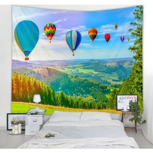 Hot Air Balloon Tapestry Mountain Nature Landscape Art Wall Hanging Tapestries for Living Room Home Decor