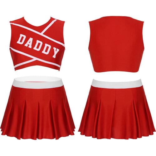 IEFiEL Womens Femme Schoolgirl Uniform Daddy Charming Cheerleader Halloween Cosplay Costume Crop Top with Mini Pleated Skirt