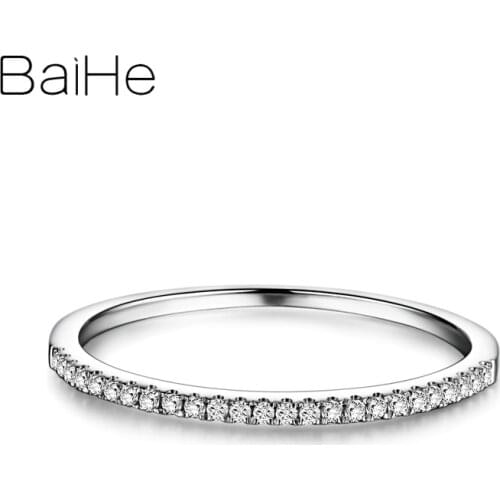 BAIHE Solid 14k White Gold 0.10CT Natural Diamond Fine Jewelry Women Engagement Wedding Band Trendy Real gold Real Diamond Ring