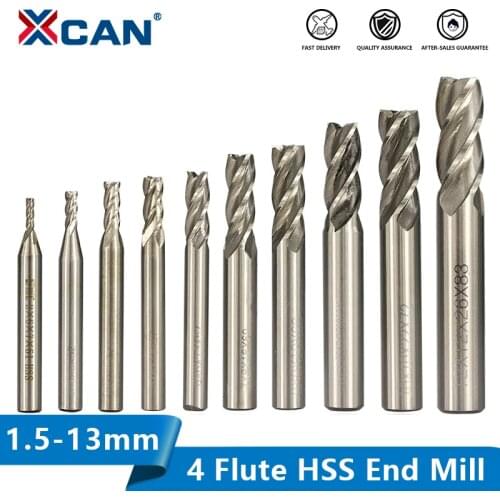 XCAN HSS Milling Cutter 4 Flute End Mill 1.5-13mm for CNC Machining Milling Tools Router Bit