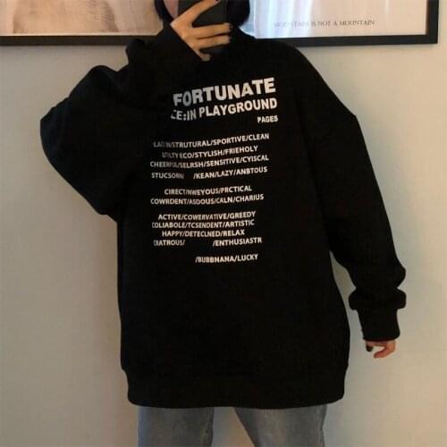 Korean Loose Tops Black Female Casual Students Letter Printed Sweatshirt Autumn Hoodie School Girls Japan Streetwear Hoodies