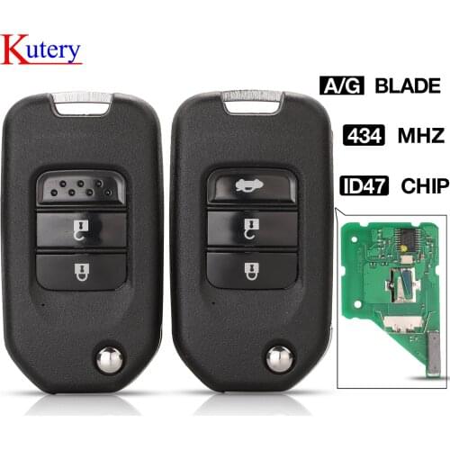 Kutery 2/3 Buttons Remote Key Suit for Honda Civic Accord City CR-V Jazz XR-V Vezel HR-V FRV Auto Lock id47 434MHz