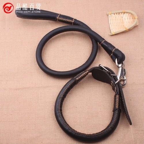 2018 Hot sale pet leash traction rope for large dog husky black color Genuine leather big pet dog collar set ZL116